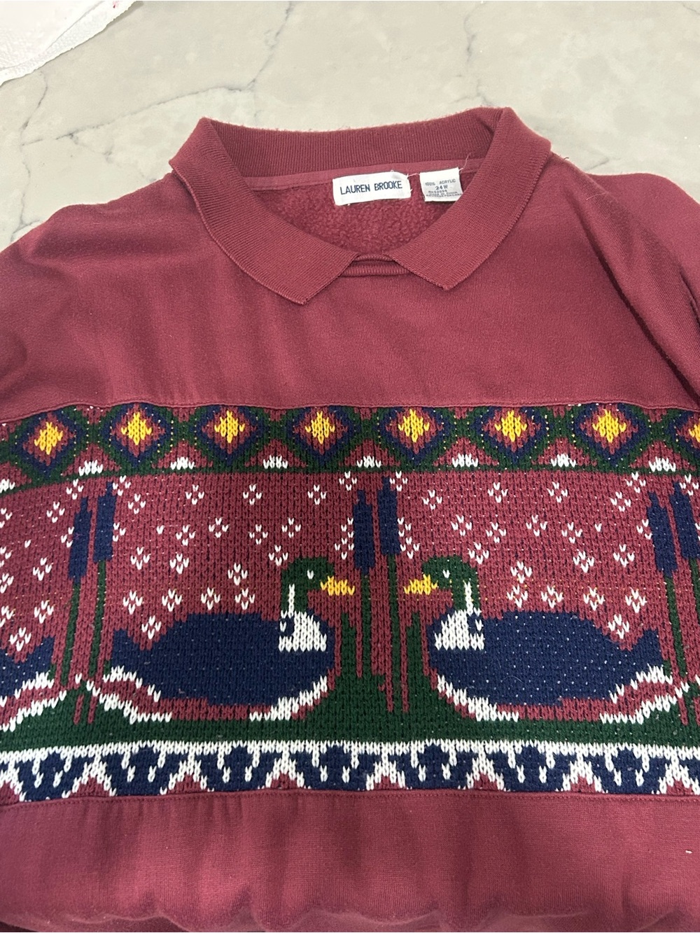Lauren Brooke Men's Maroon Crewneck Sweater with Duck Jacquard